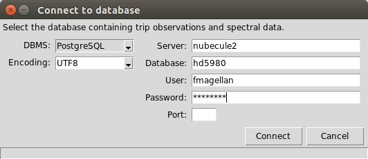 Database connection dialog